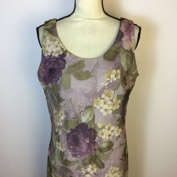 K Studio Midi A-line Dress Sz 14 Woman Purple Floral Cottage Romantic Sleeveless - Picture 2 of 14